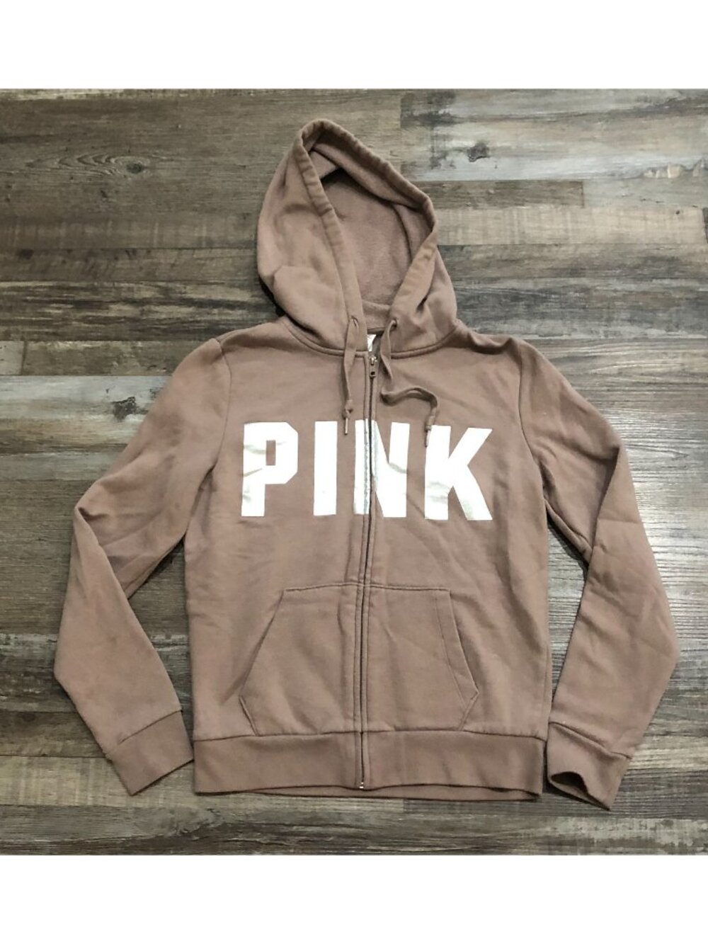 Victoria's Secret Pink Womens XS Coffee Brown Full Zip Hoodie Jacket